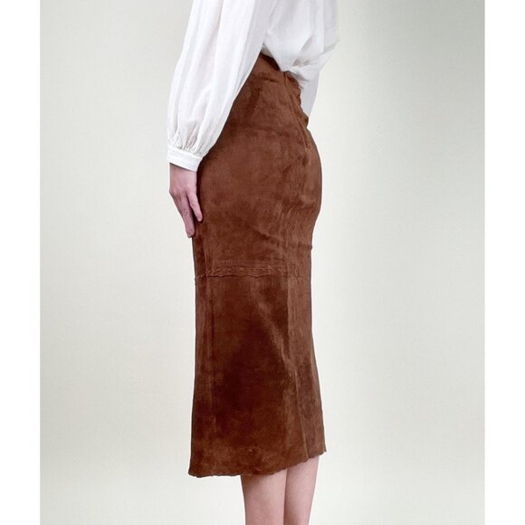 Vintage Suede Leather Boho High Rise Waisted Slit Column Hippie Bohemian 90s Y2K - Picture 3 of 9